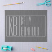 Modern, grau auf dunkelgrau, Initials & Name Logo Seidenpapier (Basteln)