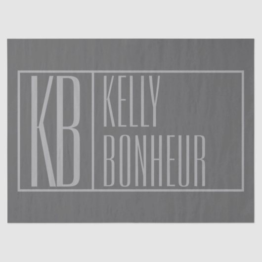 Modern, grau auf dunkelgrau, Initials & Name Logo Seidenpapier (Vorderseite)