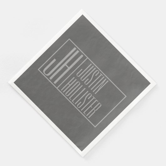 Modern, grau auf dunkelgrau, Initials & Name Logo Serviette (Ecke)