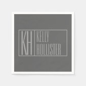 Modern, grau auf dunkelgrau, Initials & Name Logo Serviette (Vorderseite)