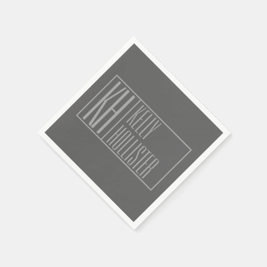 Modern, grau auf dunkelgrau, Initials & Name Logo Serviette (Ecke)