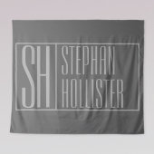 Modern, grau auf dunkelgrau, Initials & Name Logo Wandteppich