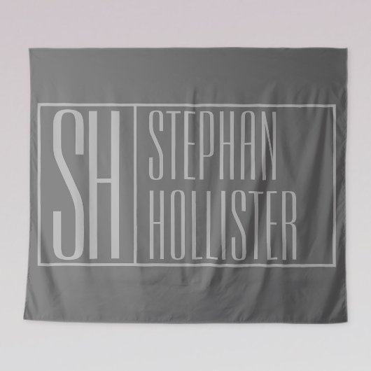 Modern, grau auf dunkelgrau, Initials & Name Logo Wandteppich