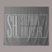 Modern, grau auf dunkelgrau, Initials & Name Logo Wandteppich