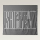 Modern, grau auf dunkelgrau, Initials & Name Logo Wandteppich