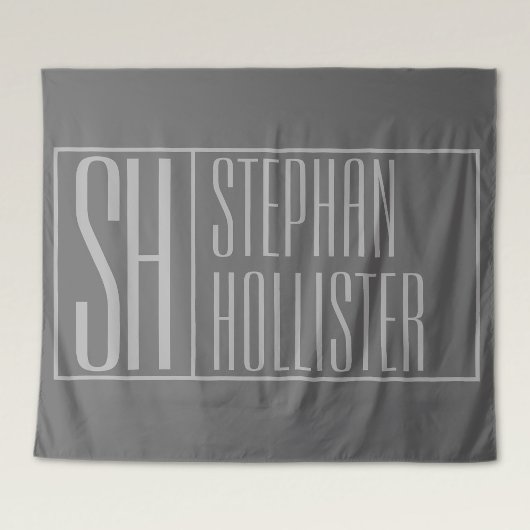 Modern, grau auf dunkelgrau, Initials & Name Logo Wandteppich