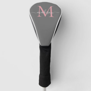 Modern Grau Blush Pink Monogram Girly Chic Script Golf Headcover