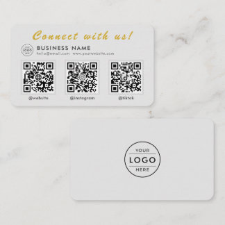 Modern Grau Gold 3 QR Code Multi Social Visitenkarte