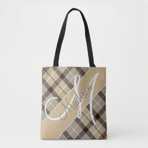 Modern Grau Kariert Tartan Namen hinzufügen Tasche