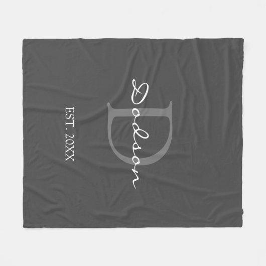 Modern Grau-Script-Monogramm-Name Fleecedecke (Vorderseite (Horizontal))