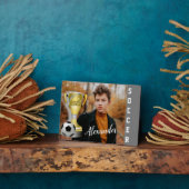 Modern Grau Soccer Sports Foto & Name Fotoplatte (Seite)