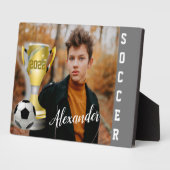 Modern Grau Soccer Sports Foto & Name Fotoplatte (Seite)