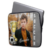 Modern Grau Soccer Sports Foto & Name Laptopschutzhülle (Vorderseite Links)