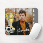 Modern Grau Soccer Sports Foto & Name Mousepad (Mit Mouse)