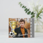 Modern Grau Soccer Sports Foto & Name Postkarte (Stehend Vorderseite)