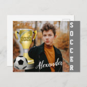 Modern Grau Soccer Sports Foto & Name Postkarte (Vorne/Hinten)