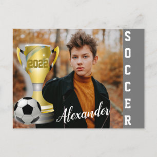 Modern Grau Soccer Sports Foto & Name Postkarte