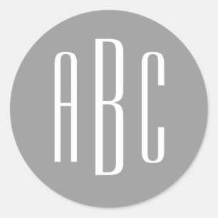 Modern Grau und Weiß einfaches drei Buchstaben Mon Runder Aufkleber