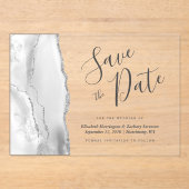 Modern Grau White Silver Agate Save the Date Karte Acryleinladungen (Vorderseite)