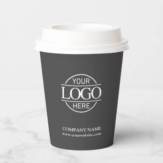 Modern graue Firmenlogo Pappbecher (Rückseite)