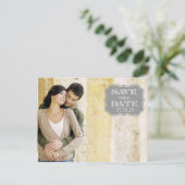 Modern graue Swirbelmarke Save the Date Fotokarte Ankündigungspostkarte (Stehend Vorderseite)