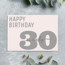 Modern Gray and Pink 30. Geburtstag