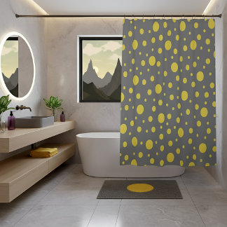 Modern Gray and Yellow Polka Dots Duschvorhang