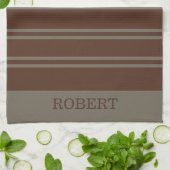 modern Gray &Brown stripes Pattern monogram name Geschirrtuch (Gefaltet)
