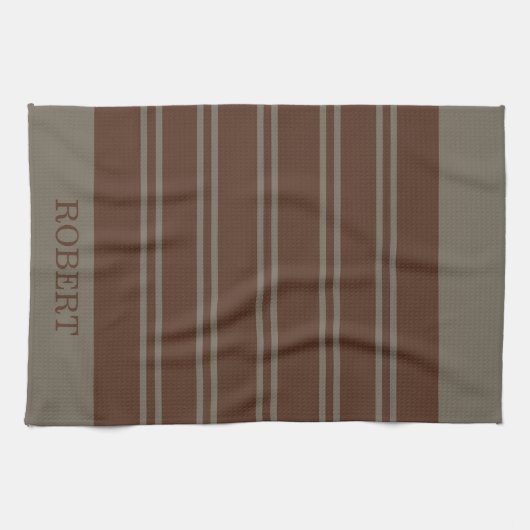 modern Gray &Brown stripes Pattern monogram name Geschirrtuch (Horizontal)