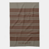 modern Gray &Brown stripes Pattern monogram name Geschirrtuch (Vertikal)