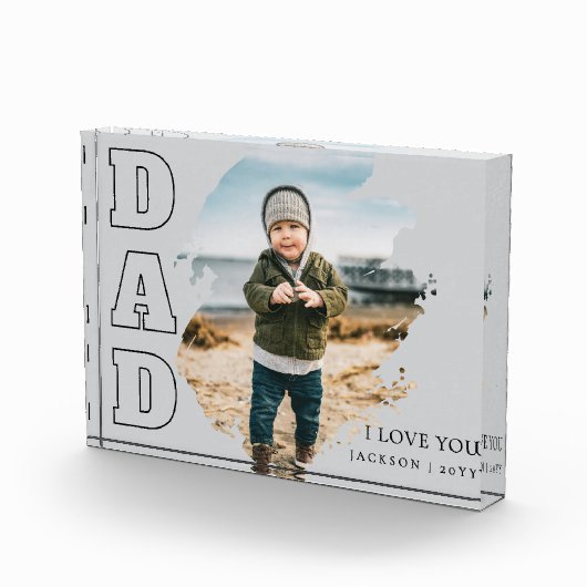 Modern Gray Cool Brushstroke I Love You Dad Fotoblock (Rechts)