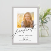 Modern Gray Elegantes Script 2 Foto Abschluss (Stehend Vorderseite)