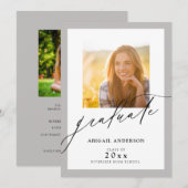 Modern Gray Elegantes Script 2 Foto Abschluss (Vorne/Hinten)