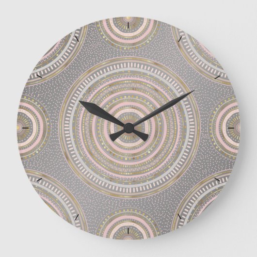 Modern Gray Gold Geometric Mandala Große Wanduhr (Vorderseite)