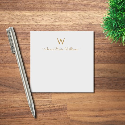 Modern Gray Gold Script Monogram Post-it Klebezettel