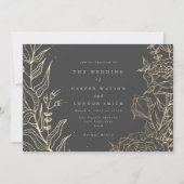 Modern Gray Iron Ore Gold Elegante Pampas Wedding Einladung (Vorderseite)