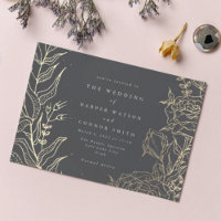 Modern Gray Iron Ore Gold Elegante Pampas Wedding