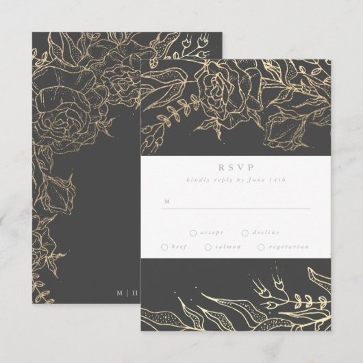 Modern Gray Iron Ore Gold Elegante Pampas Wedding RSVP Karte (Vorne/Hinten)