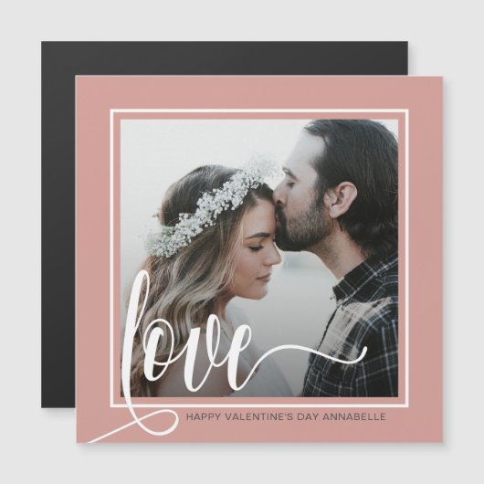 Modern Gray Liebe Script Foto Valentine's Day Magnetkarte (Vorne/Hinten)