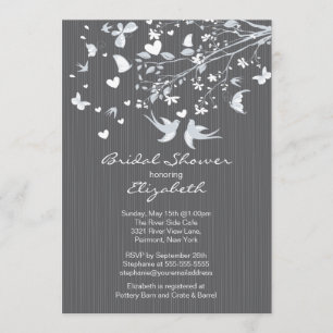 Modern Gray Love Birds Bridal Dusche Einladung