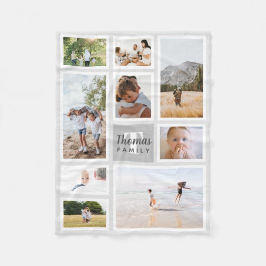 Modern Gray Monochrome Family Foto Collage Fleecedecke (Vorderseite)