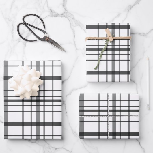 Modern Gray Plaid Minimalist Gift Geschenkpapier Set (Vorderseite)