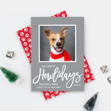 Modern Gray Red Happy Howlidays Puppy Dog Foto
