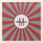 Modern Gray Red Initial Monogram Glasuntersetzer (Vorderseite)
