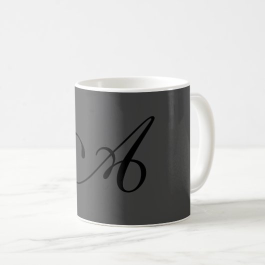 Modern Gray Simple Monogram Add your name Initial Kaffeetasse (VorderseiteRechts)