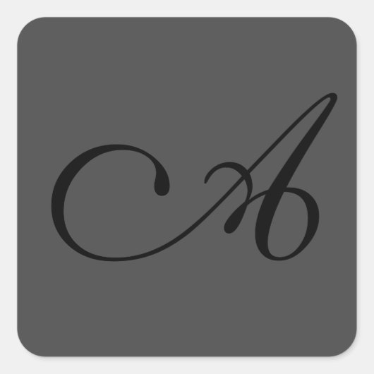 Modern Gray Simple Monogram Add your name Initial Quadratischer Aufkleber (Vorderseite)