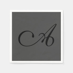 Modern Gray Simple Monogram Add your name Initial Serviette
