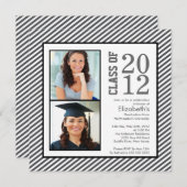 Modern Gray Stripes Foto Abschluss Einladung (Vorne/Hinten)