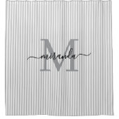 Modern Gray & White Stripes Monogram Name Duschvorhang (Vorderseite)