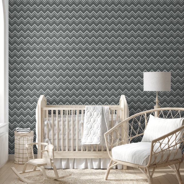 Modern Gray Zig Zag Striping Tapete (Kinder)